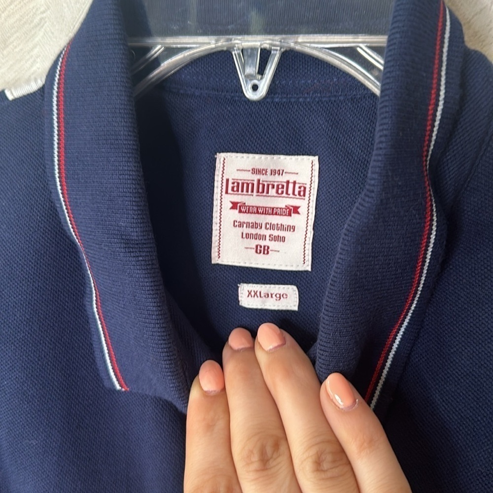 LAMBRETTA Mod 3 Button Tipped Pique Union Jack Flag Back Polo Shirt Navy XXL - Picture 3 of 7